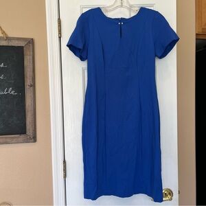 Talbots Blue Bodycon Sheath Dress Size 2 short sleeve Office Event Classic